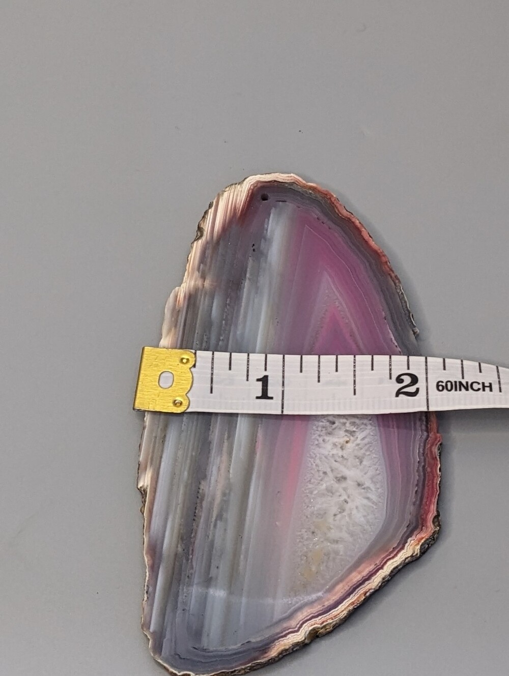 Natural Agate Slice Drilled Pink White Banded Stone 3.75"  Crystal Boho 43.4 G - Picture 5 of 6
